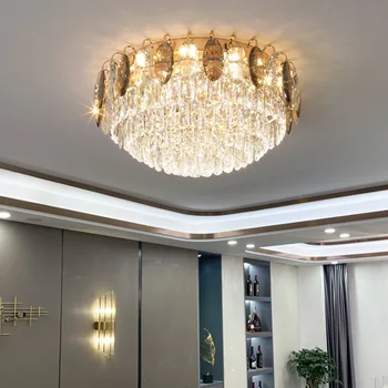 Светлый роскошный хрустальный потолочный светильник теплая лампа для спальни современная роскошная круглая высококачественная столовая гостиная хрустальная лампа