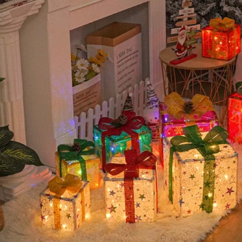 3 шт. Огни Подарочные коробки Рождественские подарочные коробки с подсветкой Рождественские подарочные коробки на батарейках Рождественская домашняя подарочная коробка для рождественской елки Домашняя вечеринка Праздник