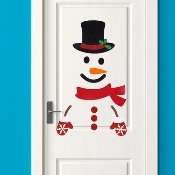 Рождественская дверь Оконные наклейки Войлочная ткань Снеговик Санта Шаблон Декоративные наклейки Наклейки на стену для рождественских украшений