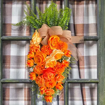 Весенний венок Привлекательный пасхальный венок Морковный дизайн для украшения патио на открытом воздухе Реалистичные цветочные листья Перевернутое дерево
