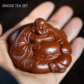 Исин Пурпурная Глина Майтрейя Будда Чай Домашнее животное Счастливая фигура статуи Будды Украшения Чайная статуэтка ручной работы Ремесла Чайный сервиз Декоры