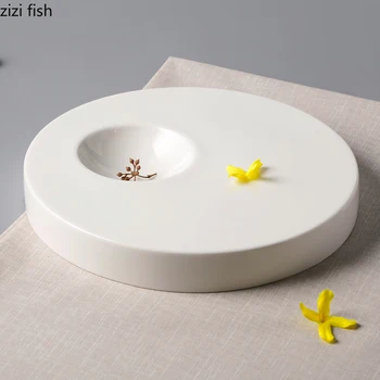  Круглая керамическая тарелка для суши Sashimi Обеденная тарелка Творческая кухня Простая однотонная кухонная посуда Сервировка блюд Десертный поднос