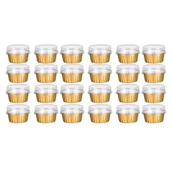 Десертные чашки с крышками, 50 держателей для форм для выпечки из золотой алюминиевой фольги, прозрачные чашки для пудинга для выпечки кексов