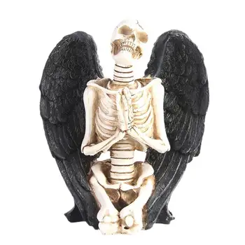  статуэтки скелета из смолы со смолой с черными крыльями ангела смола фигурки на хэллоуин домашний декор жуткие фигурки черепа для