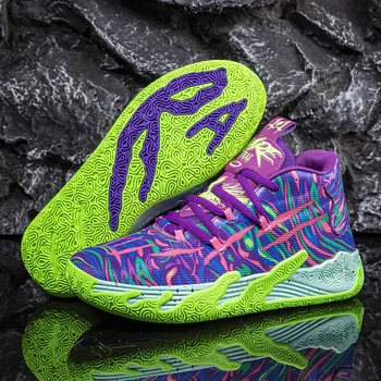  Новые красочные мужские баскетбольные кроссовки Модная баскетбольная обувь с граффити Мужская женская спортивная обувь Нескользящая тренировочная спортивная обувь