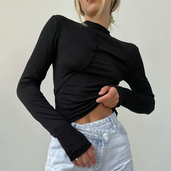 Женская футболка Splice Slim Fit с длинным рукавом, шикарная полуводолазка, базовые футболки для уличной одежды, весна, осень