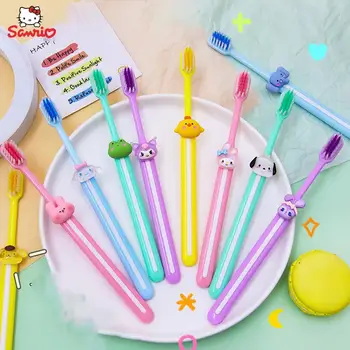 Kawaii Sanrio Зубная щетка из щетины Kuromi Pochacco Cinnamoroll Mymelody Candy Color Cleaning Зубная капа Зубная щетка Single Stick