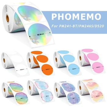 Самоклеящаяся транспортная этикетка Phomemo для принтера PM-241BT PM246S D520 Круглая/квадратная этикетка Радужный цвет DIY Дизайн логотипа