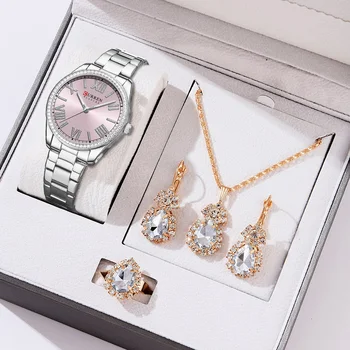 Женские кварцевые наручные часы, модные водонепроницаемые женские часы с , наручные часы CURREN для девочек в подарочной коробке, женский подарок