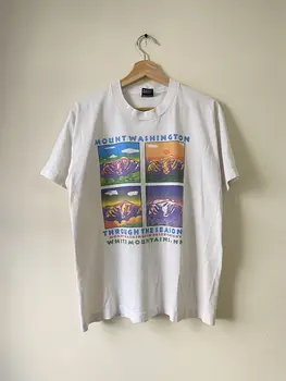 Винтажная футболка с длинными рукавами Маунт-Вашингтон сквозь времена года Горное природное искусство 90-х