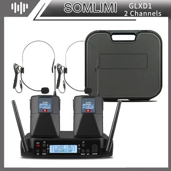 SOM GLXD4 с Case Stage Performance Караоке 600-699 МГц UHF Профессиональная система микрофонов с двумя гарнитурами Самые продаваемые