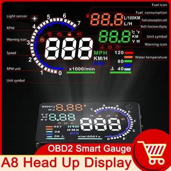 A8 Светодиодный проектор лобового стекла OBD2 HUD Автомобильный проекционный дисплей Скорость движения Обороты двигателя Напряжение Температура воды Сигнализация Данные Диагностический инструмент