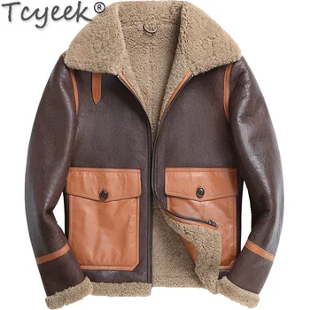 Tcyeek Зимние теплые шубы Натуральные меховые куртки Человек Cothing Мода Натуральная кожа Дубленка для мужчин Мотоциклетная куртка