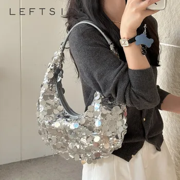 ЛЕВАЯ маленькая сумка с пайетками для женщин 2023 зимняя корейская модная блестящая сумка через плечо женские сумки и кошельки в форме полумесяца