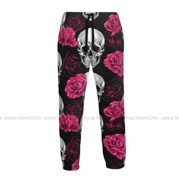 Мужчины Джоггеры Брюки Черепа И Розовые Розы Мужские спортивные штаны Уличная одежда Повседневные мужские брюки