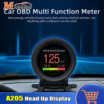 A205 Авто OBD2 Для HUD Проекционный дисплей GPS Спидометр Предупреждение о превышении скорости Масло Вода Датчик температуры Счетчик расхода топлива Тахометр