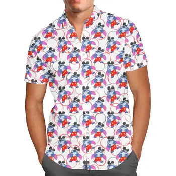 Stitch одевается как Микки Гавайские рубашки Мужские женские рубашки с коротким рукавом Гавайские рубашки Disney Гавайские рубашки Микки